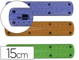 Regla Liderpapel plástico flexible de 15cm. colores surtidos